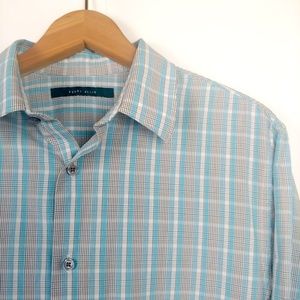Perry Ellis Light Blue Plaid Long Sleeve Shirt